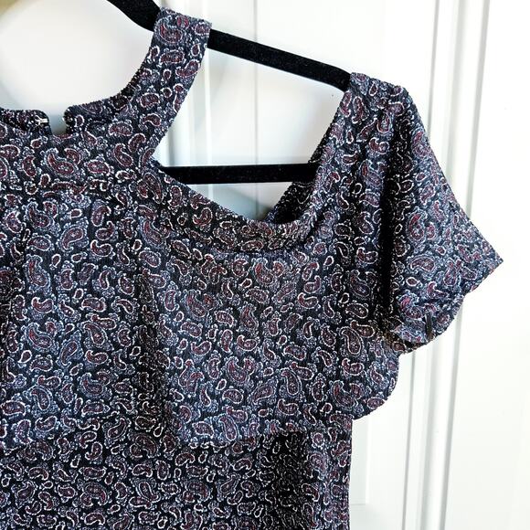 Michael Kors Peek a Boo Halter Neck Flutter Sleeve Blouse Size Medium Paisley - Picture 6 of 11